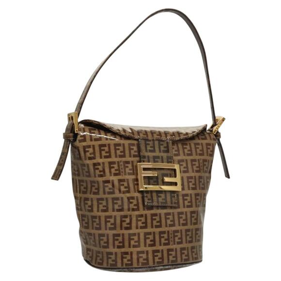 FENDI Zucchino Canvas Mamma Baguette Hand Bag Enamel Beige Gold - Picture 1 of 13